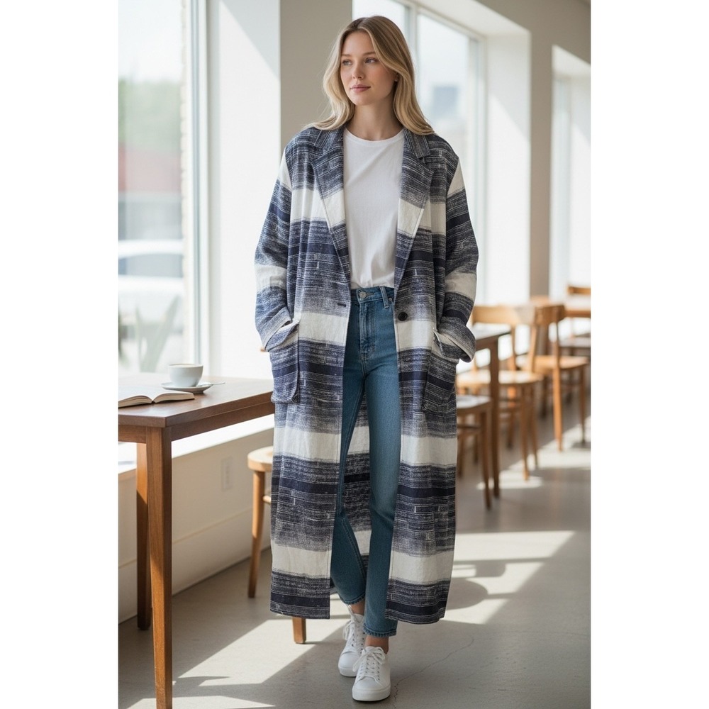 Raquel Allegra Linen Duster Coat Long Trench Jacket Lagenlook Oversized XS